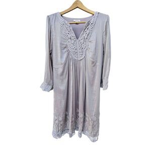 𝅺Sundance Silk Blend Crochet Knit Pale Mauve Dress 3/4 Sleeves Size L Bohemian